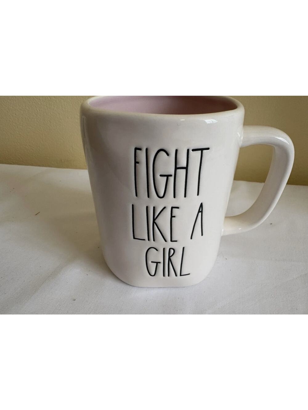 Rae Dunn Fight Like A Girl Mug White Pink Interior Magenta